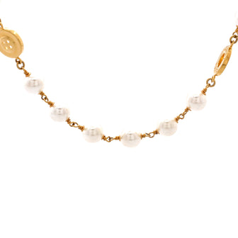 Chanel Paris Button Long Station Necklace Faux Pearls with Metal