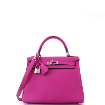 Hermes Kelly Handbag Pink Togo with Palladium Hardware 25