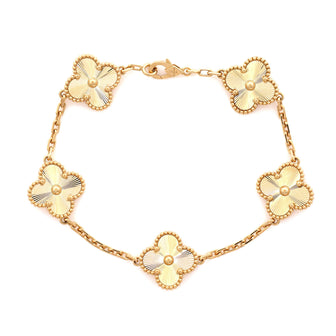Van Cleef & Arpels Vintage Alhambra 5 Motifs Bracelet Guilloche 18K Yellow Gold