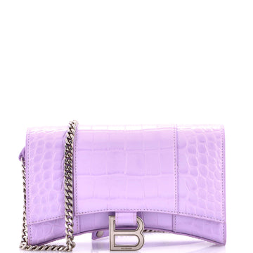 Balenciaga Hourglass Chain Wallet Crocodile Embossed Leather