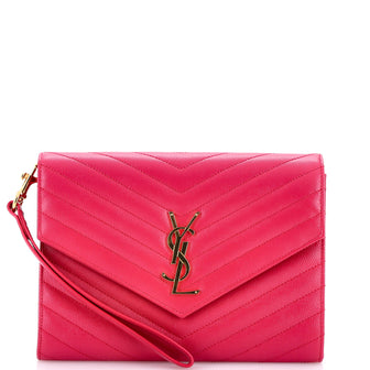 Saint Laurent Classic Monogram Envelope Wristlet Clutch Matelasse Chevron Leather