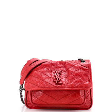 Saint Laurent Niki Chain Flap Bag Matelasse Chevron Leather Baby