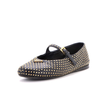 Prada Women's Buckle Ballerina Flats Leather with Studs