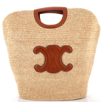 Celine Triomphe Basket Shopper Tote Raffia and Leather Large