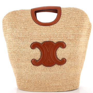Celine Triomphe Basket Shopper Tote Raffia and Leather Large