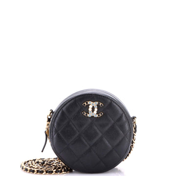 Chanel Coco Candy Round Clutch with Chain Quilted Caviar