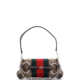 Gucci Horsebit NM Web Chain Clutch GG Canvas Small