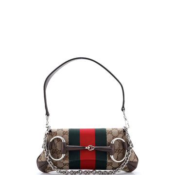 Gucci Horsebit NM Web Chain Clutch GG Canvas Small