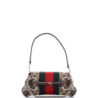 Gucci Horsebit NM Web Chain Clutch GG Canvas Small