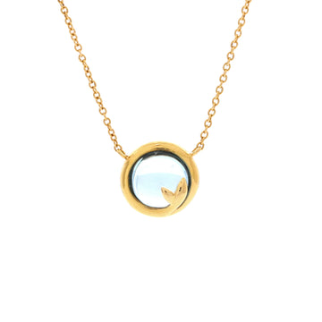 Tiffany & Co. Paloma Picasso Olive Leaf Pendant Necklace 18K Yellow Gold with Blue Topaz