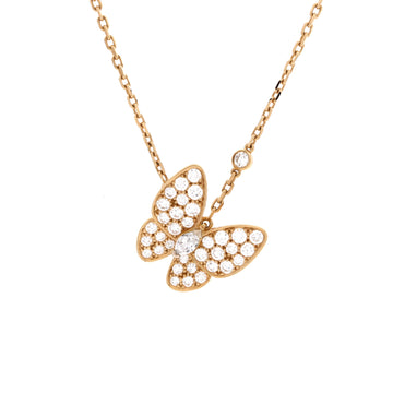Van Cleef & Arpels Two Butterfly Pendant Necklace 18K Yellow Gold with Diamonds