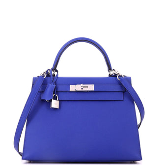 Hermes Kelly Handbag Blue Epsom with Palladium Hardware 28