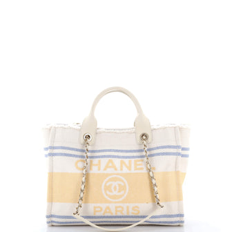 Chanel Deauville Tote Fringe Striped Canvas Small