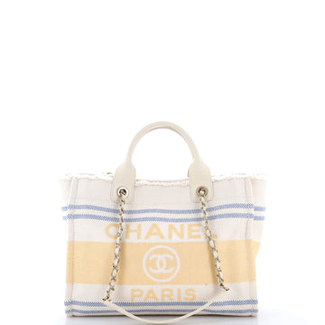 Chanel Deauville Tote Fringe Striped Canvas Small