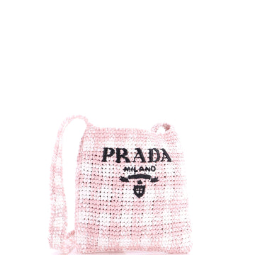 Prada Logo Messenger Bag Printed Raffia Small
