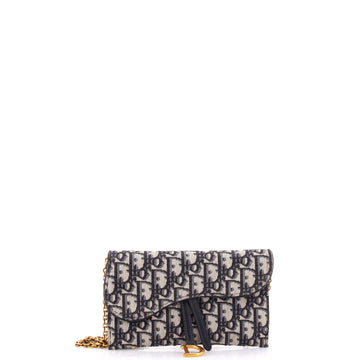 Christian Dior Saddle Chain Wallet Oblique Canvas