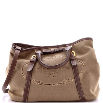 Prada Logo Convertible Tote Canvas with Leather Medium