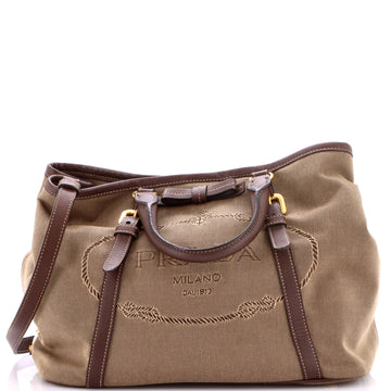Prada Logo Convertible Tote Canvas with Leather Medium