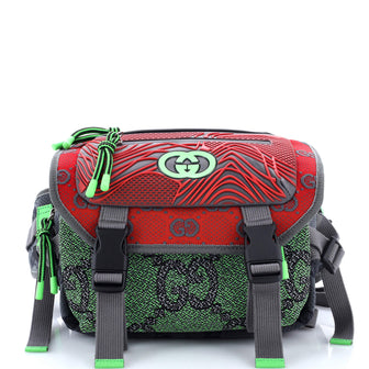 Gucci Buckle Flap Chest Strap Backpack GG Fabric with Rubber