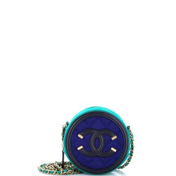Chanel Filigree Round Clutch with Chain Quilted Jersey with Lambskin Mini
