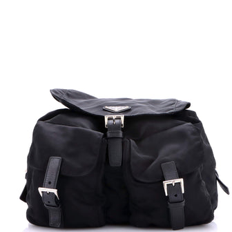 Prada Double Pocket Buckle Backpack Tessuto Medium