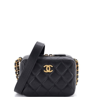 Chanel Twist Your Buttons Zip Around Vanity Case with Chain Quilted Caviar