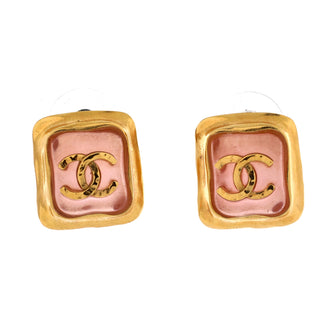 Chanel CC Square Stud Earrings Metal and Resin