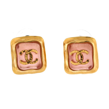 Chanel CC Square Stud Earrings Metal and Resin