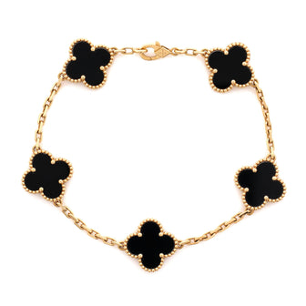 Van Cleef & Arpels Vintage Alhambra 5 Motifs Bracelet 18K Yellow Gold and Onyx