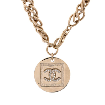 Chanel CC Round Charm Chain Choker Necklace Metal with Crystals