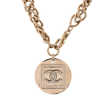 Chanel CC Round Charm Chain Choker Necklace Metal with Crystals