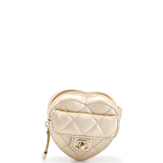 Chanel CC in Love Heart Arm Zip Coin Purse Quilted Lambskin