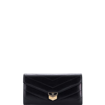 Chanel Medal Envelope Trifold Wallet Chevron Calfskin Long