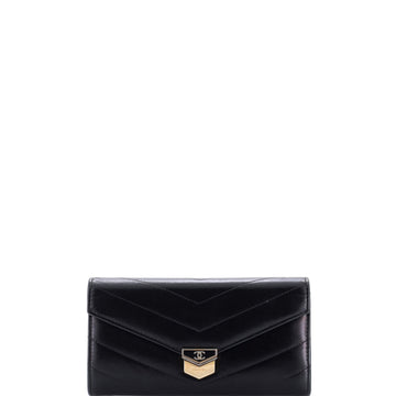 Chanel Medal Envelope Trifold Wallet Chevron Calfskin Long