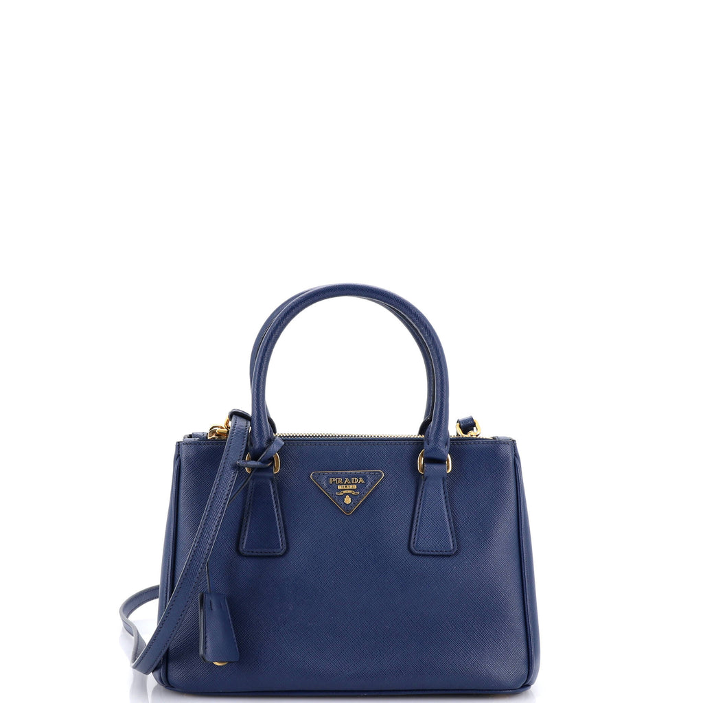 Prada Galleria Double Zip Tote Saffiano Leather Small Blue 4291264