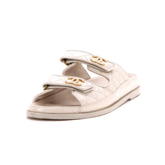 Chanel Women's Velcro Open Back Dad Sandals Quilted Shiny Calfskin