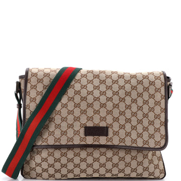 Gucci Web Strap Flap Messenger GG Canvas Medium