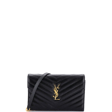 Saint Laurent Classic Monogram Wallet on Chain Matelasse Chevron Leather Small
