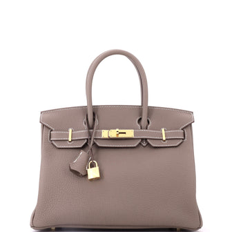 Hermes Birkin Handbag Grey Togo with Gold Hardware 30
