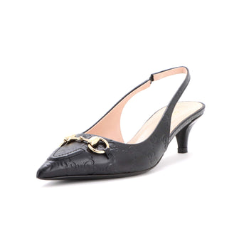 Gucci Women's Horsebit Pointed Toe Slingback Pumps GG Embossed Leather