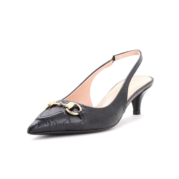 Gucci Women's Horsebit Pointed Toe Slingback Pumps GG Embossed