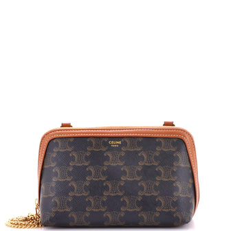 Celine Zip Around Chain Clutch Triomphe Coated Canvas