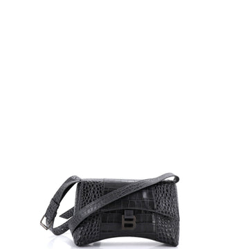 Balenciaga Downtown Soft Hourglass Shoulder Bag Crocodile Embossed Leather XS