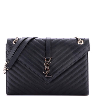 Saint Laurent Classic Monogram Envelope Satchel Matelasse Chevron Leather Large