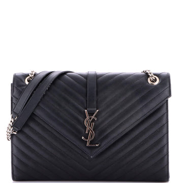 Saint Laurent Classic Monogram Envelope Satchel Matelasse Chevron Leather Large