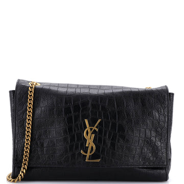 Saint Laurent Classic Monogram Reversible Shoulder Bag Crocodile Embossed Leather and Suede Medium