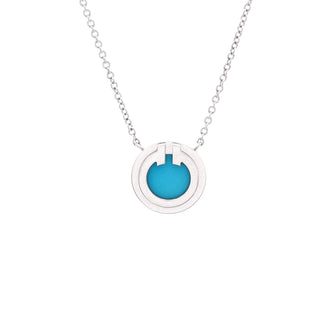 Tiffany & Co. T Circle Pendant Necklace 18K White Gold with Turquoise Small