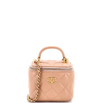 Chanel Classic Top Handle Vanity Case with Chain Quilted Lambskin Mini