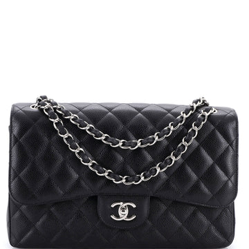 Chanel Vintage Classic Double Flap Bag Quilted Caviar Jumbo