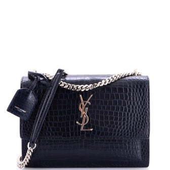 Saint Laurent Sunset Crossbody Bag Crocodile Embossed Leather Medium